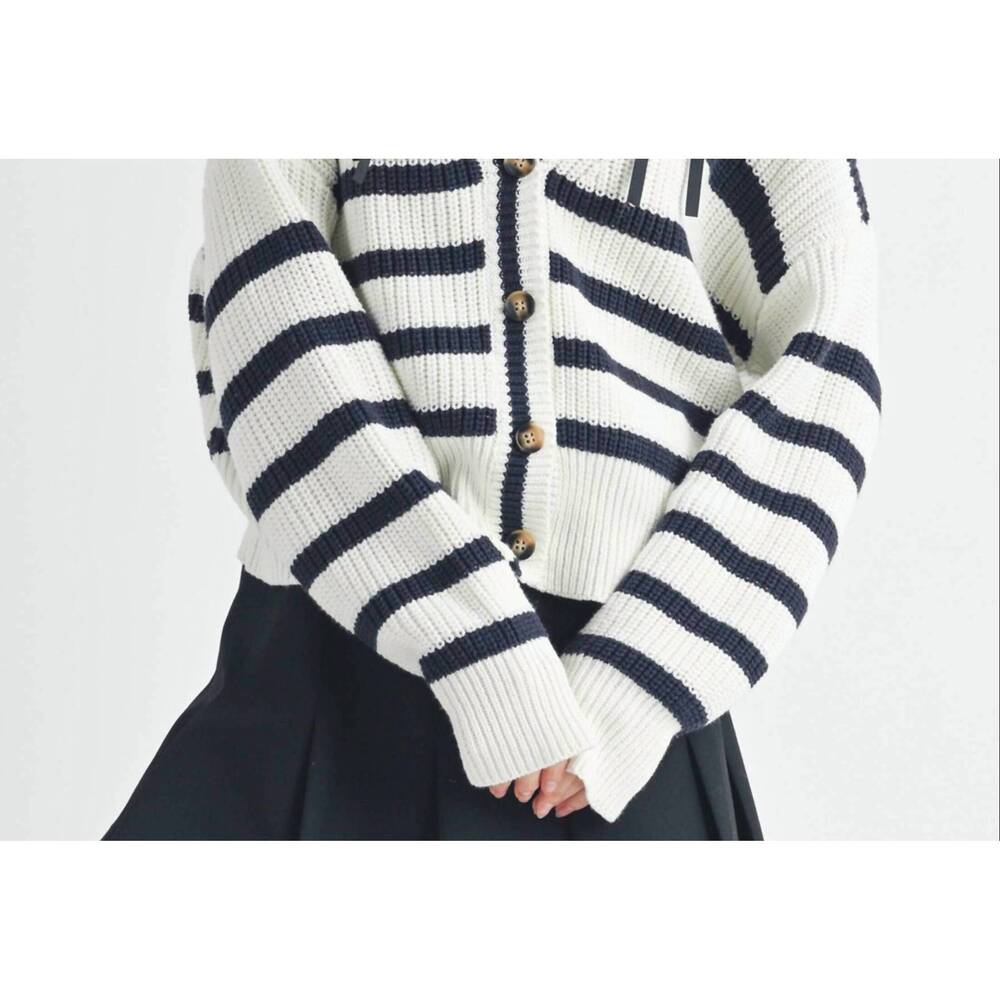 NEW AEMI + CO bona striped cardigan in navy blue